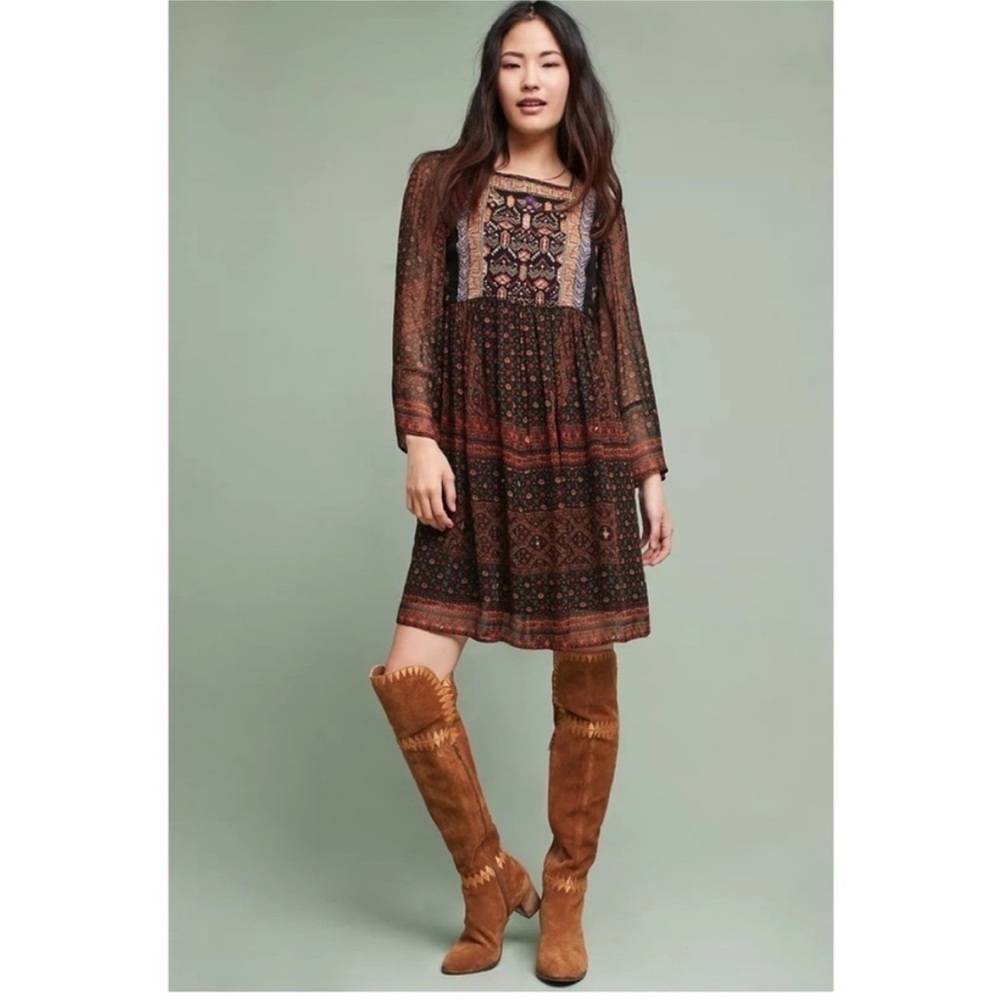 Anthropologie Akemi + Kin Munro Paisley Embroidered Beaded Boho Tunic  Dress S